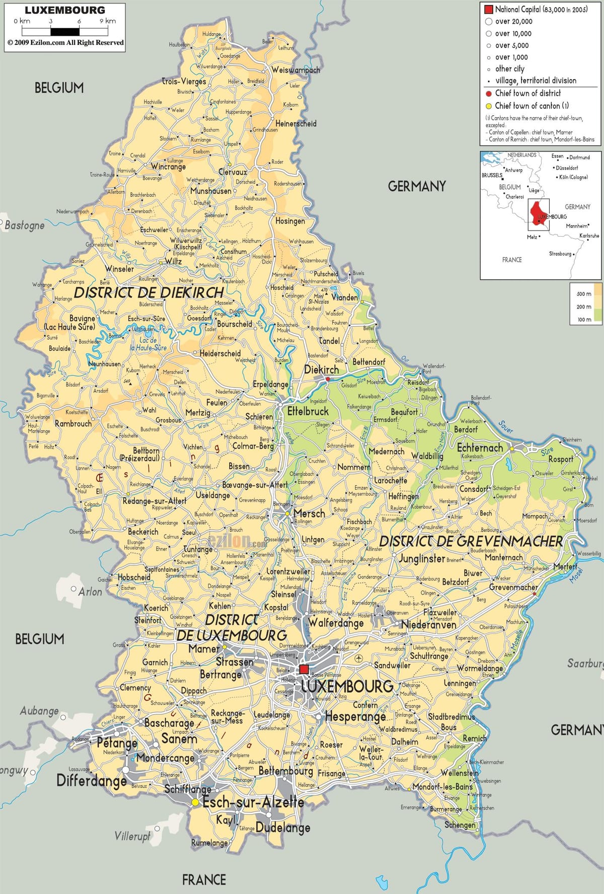 bản đồ của Luxembourg vật chất